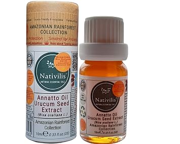 Nativilis Amazonian Urucum Seed Extract Annatto Oil Bixa orellana L. Emolient for Suncream Lotion | Ultraviolet Rays Protection properties Brazilian Bio-Natural Skin Tanning Oil - Copaiba Benefits