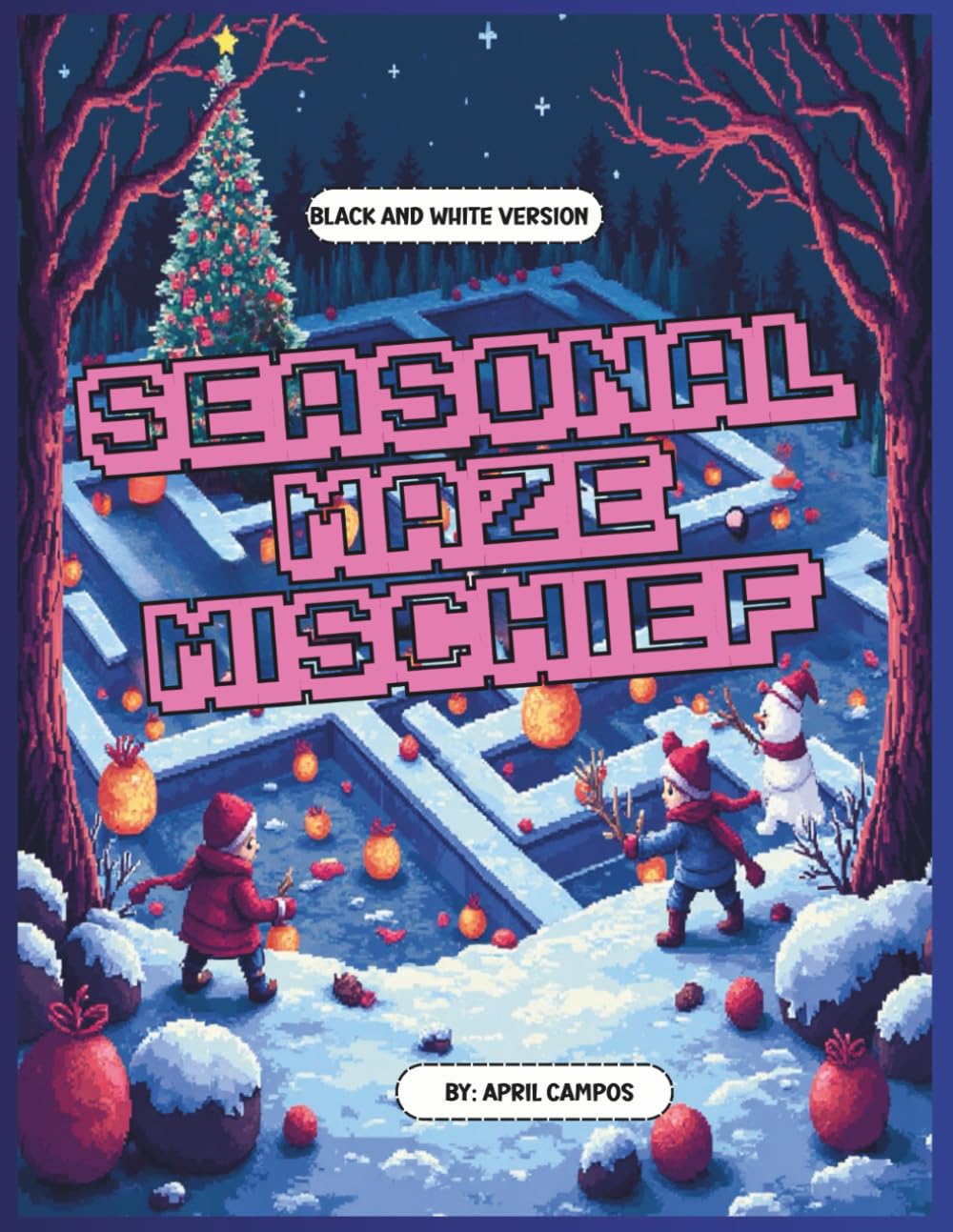 Seasonal Maze Mischief: Black and white version