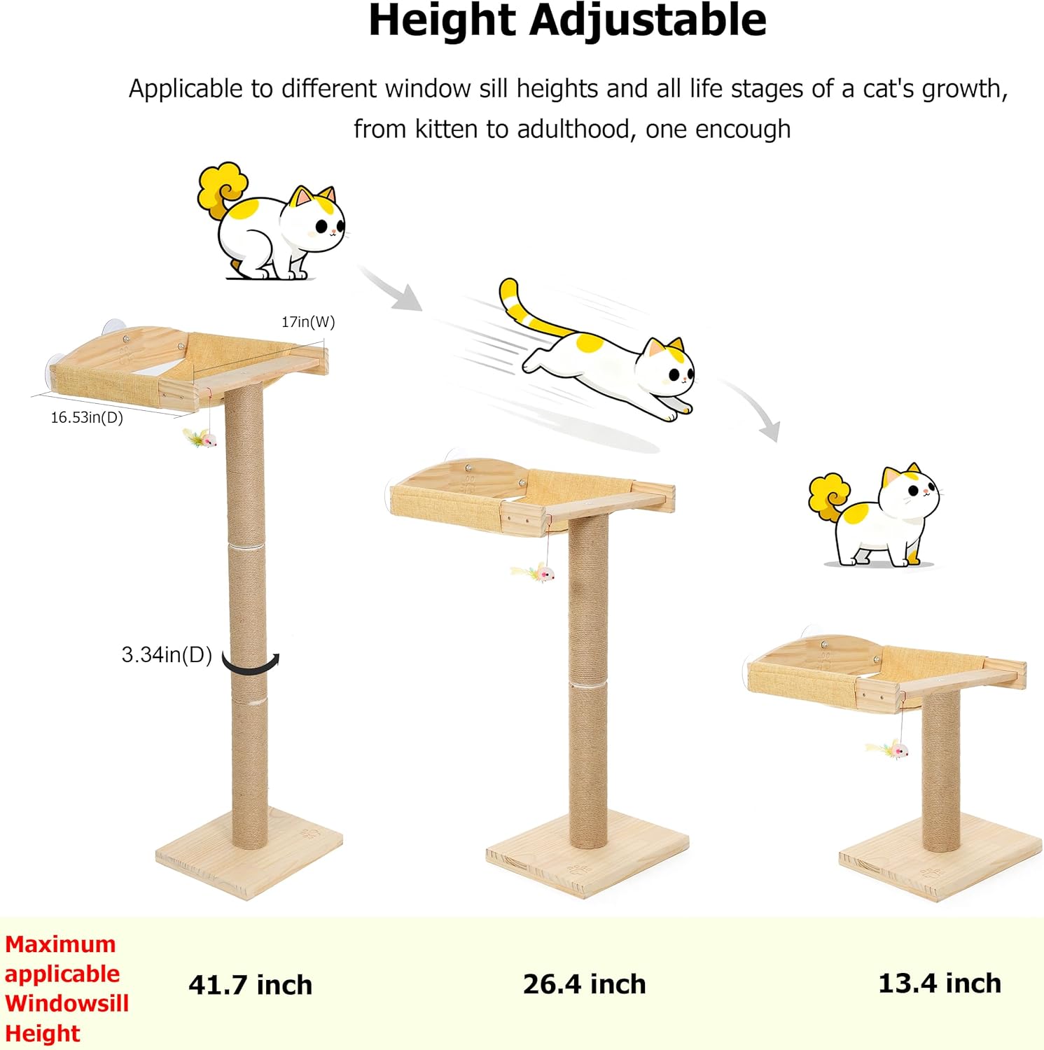 Cat Window Perch with Tall Scratching Posts, Inside 46" Climbing Tree Hammmock Mounted with Suction Cups for Sleeping,Playing and Watching Birds