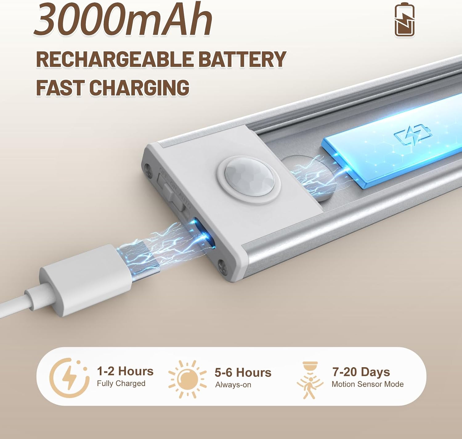 6 Pack Under Cabinet Lighting Wireless, 58 LED Rechargeable Battery Motion Sensor Light Indoor, Stick On Magnetic Closet Lights, Under Counter Lights for Kitchen, Stairs, Warm 14 in image 3