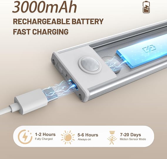 6 Pack Under Cabinet Lighting Wireless, 58 LED Rechargeable Battery Motion Sensor Light Indoor, Stick On Magnetic Closet Lights, Under Counter Lights for Kitchen, Stairs, Warm 14 in