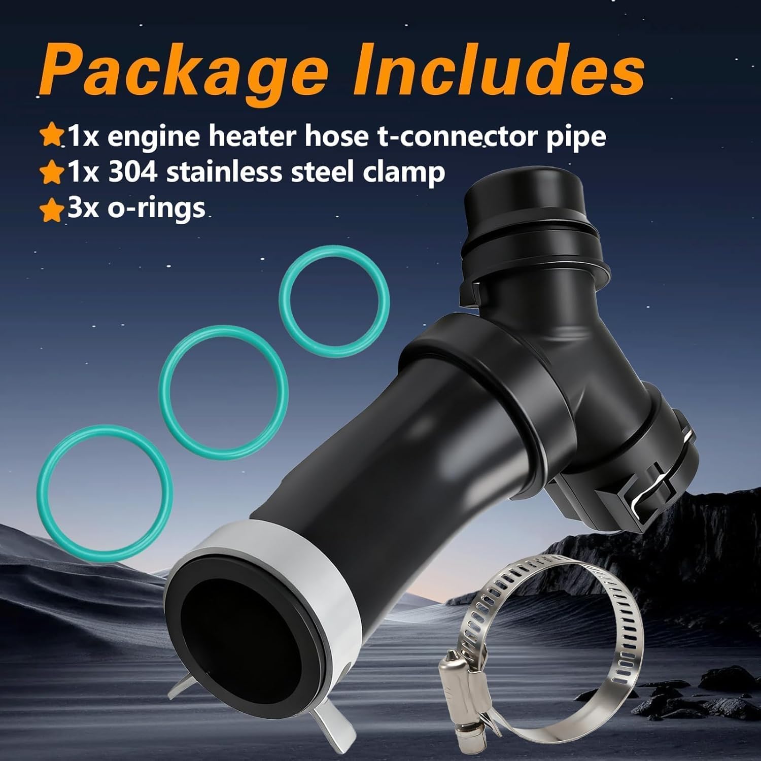 Engine Heater Hose T-Connector Pipe with Engine Radiator Coolant Hose O-Ring Seal Set Compatible with Ford F-150 Mustang Lincoln Mark Replace # DR3Z-8566-A