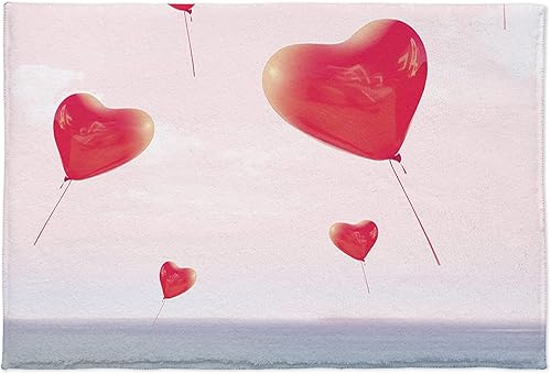 Miniatura 2 de Alfombra de baño de 16 x 24 pulgadas absorbente peluda para el día de San Valentín día de San Valentín cielo rosa romántico rojo globos de amor