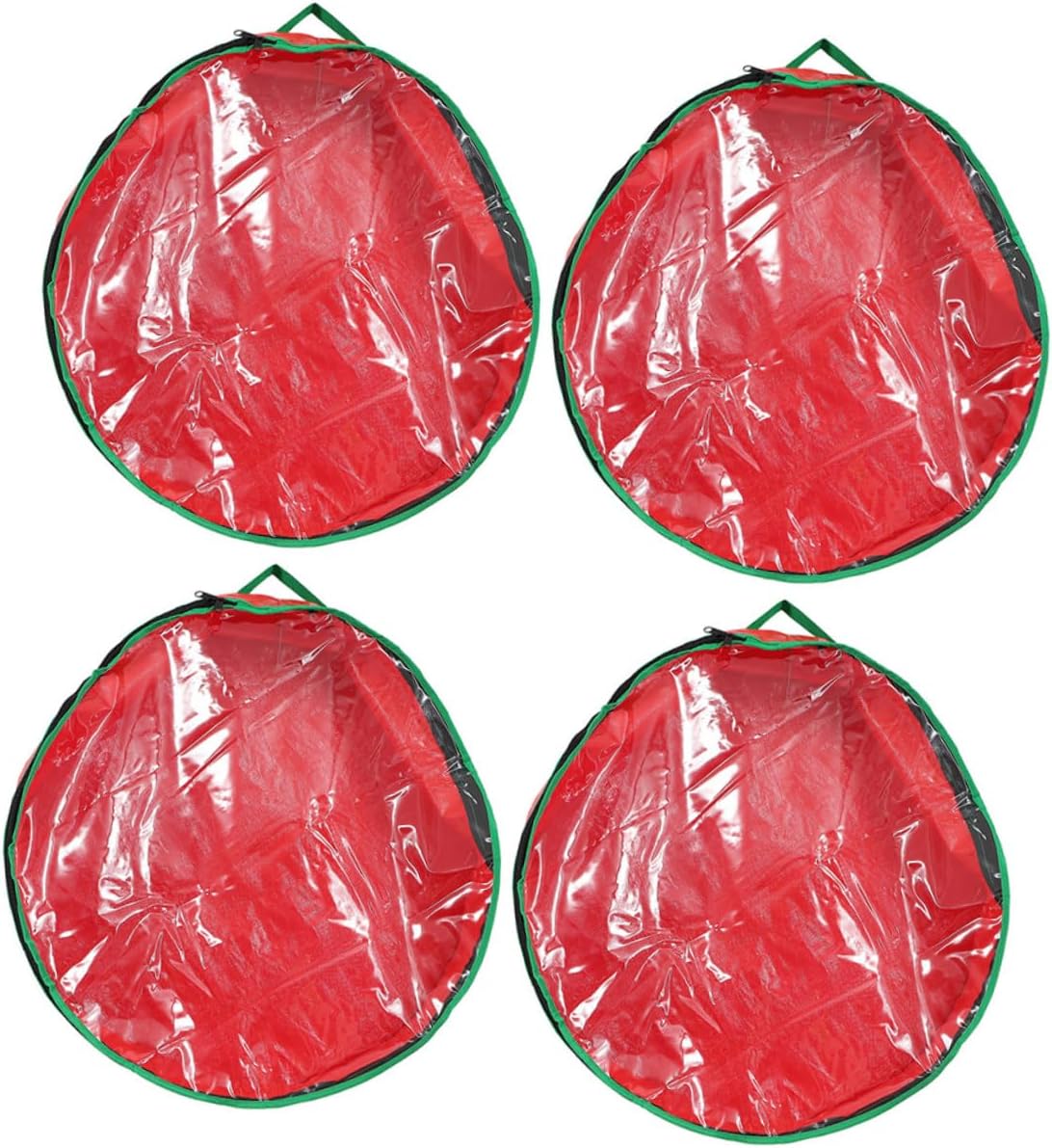 4pcs Large-Capacity Christmas Wreath Storage Bag with Clear Window Xmas Garland Organizer Red Holder for Holiday Decoration Protection and Easy Carry