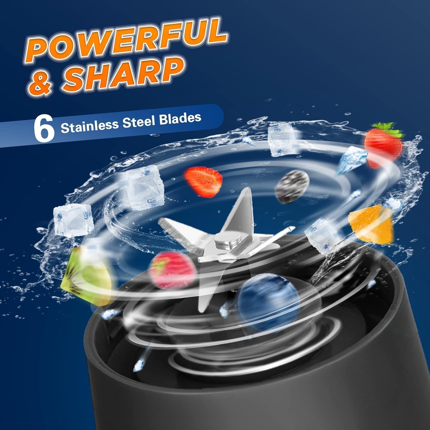 Portable Blender, Personal Size for Shakes and Smoothies with 6 Ultra Sharp Blades, Mini Blender USB Rechargeable Magnetic for Travel/Picnic/Office/Gym(Black)