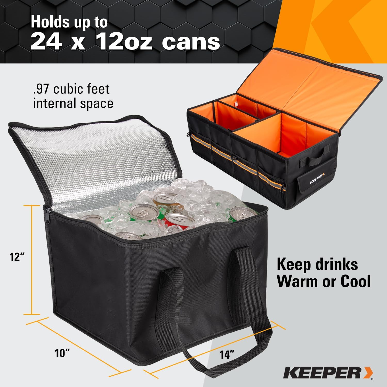 KEEPER Extra Large Trunk Organizer with Cooler, 70L, Multi-Compartment Collapsible Car Organizers and Storage, Non-Slip Bottom, Suitable for SUV, Minivan, and Cars