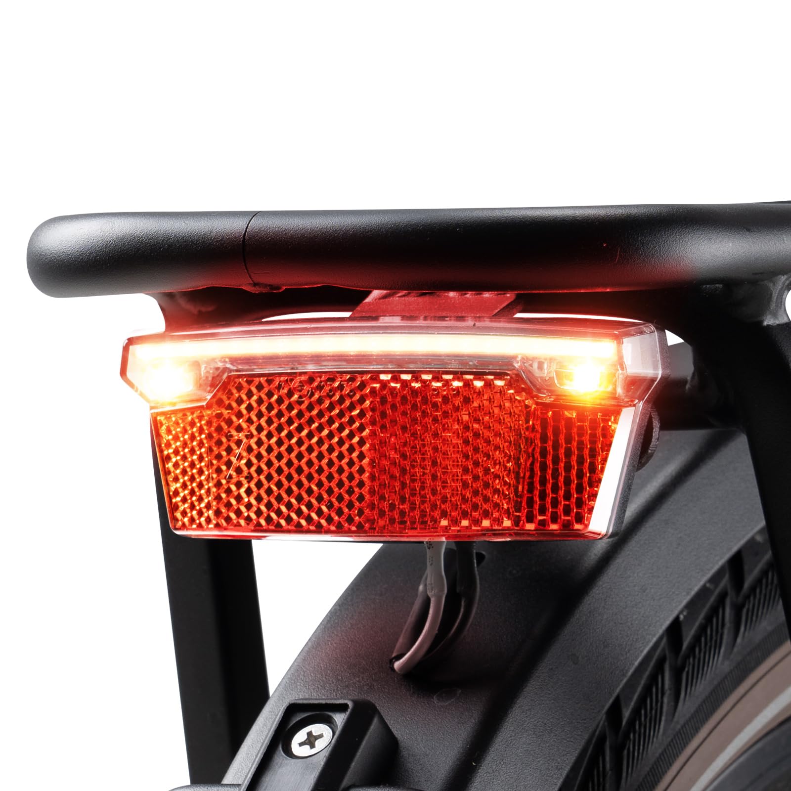 E-Mangue LED Bicycle Pannier Rack Light with Reflector - StVZO Approved Brake-Sensing Light for Night Cycling Safety