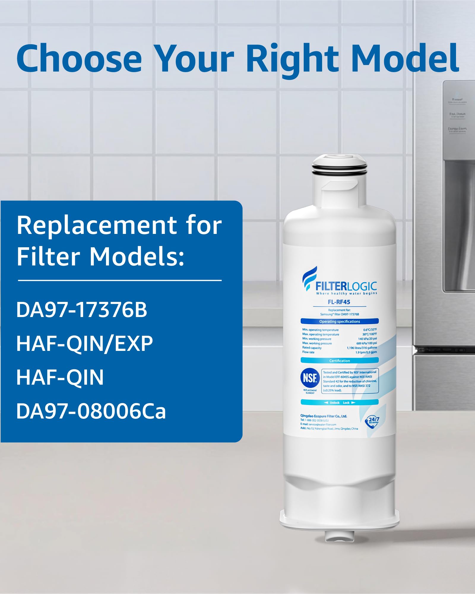 Filterlogic DA97-17376B Refrigerator Water Filter, Replacement for Samsung Genuine HAF-QIN/EXP, DA97-17376B, DA97-08006C, HAF-QIN (Pack of 3)