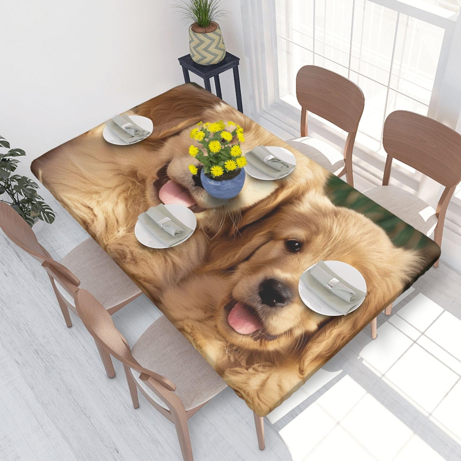 WPKJU Golden Retriever Dogs Puppies Pets Printed Tablecloths 4ft Rectangular Table Covers Washable Polyester Decorative Table Cloth for Dining Table Picnic Wedding