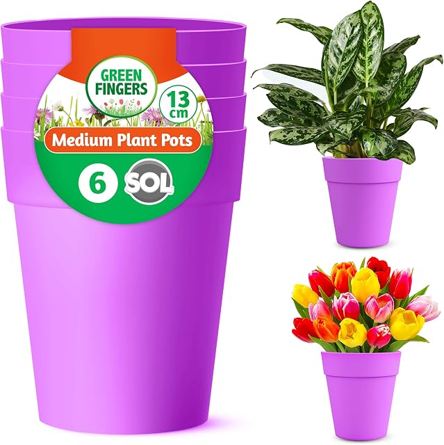 6pk Purple Plant Pots Indoor & Outdoor | 13cm | Purple Plastic Pots | Purple Plant Pot Outdoor | Indoor Plant Pots for House Plants | Indoor Pots for Plants | Outdoor Plant Pot | Flower Pots Indoor