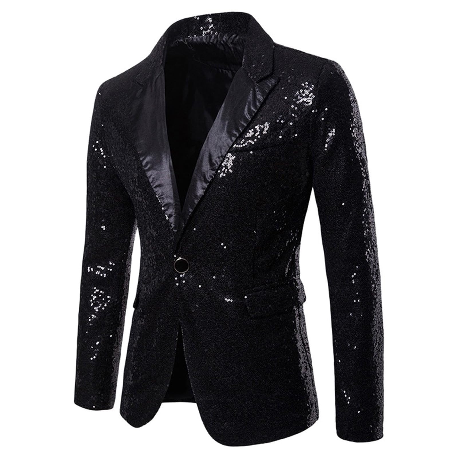 Herren Pailletten Blazer Glitzer Sakko Klassisch Anzug Jackett Slim Fit Mantel Große Größen Herrenanzug EIN Knöpfe Anzugjacke Herrenjacke Performance-Kostüm Karneval Party Bühnenkleid Hochzeitsanzug