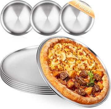 LANIAKEA 8 Pack Mini Pizza Pans, 7.87 Inch Round Stainless Steel Pizza Tray for Personal Pizza, Baking and Serving, Small Pizza Plate, Dishwasher Safe