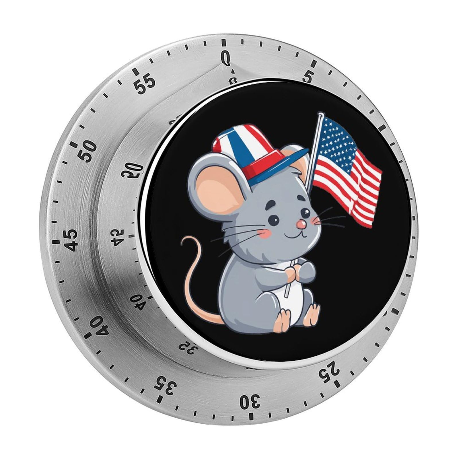 Funny Mouse U.S.A. Flag 4th of July Mechanical Timer with Alarm for Kitchen Cooking Productivity Stainless Steel Timers