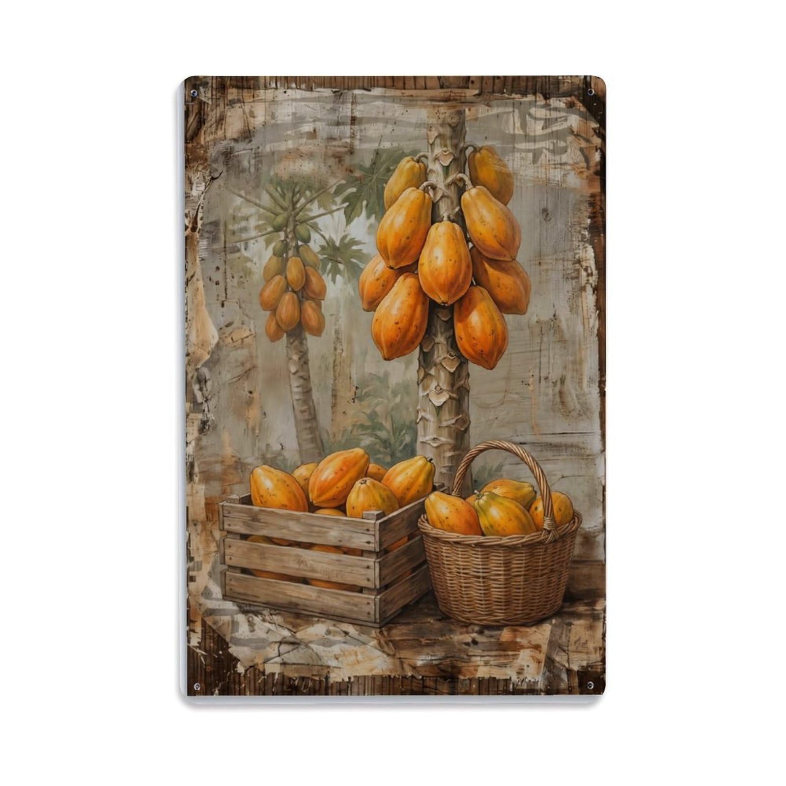 Papaya Orchard Harvest Orange Fruit Countryside Tree Vintage Metal Tin Sign Plaque Wall Decor for Cafe, Club, Garden Metal Poster 8x12Inch