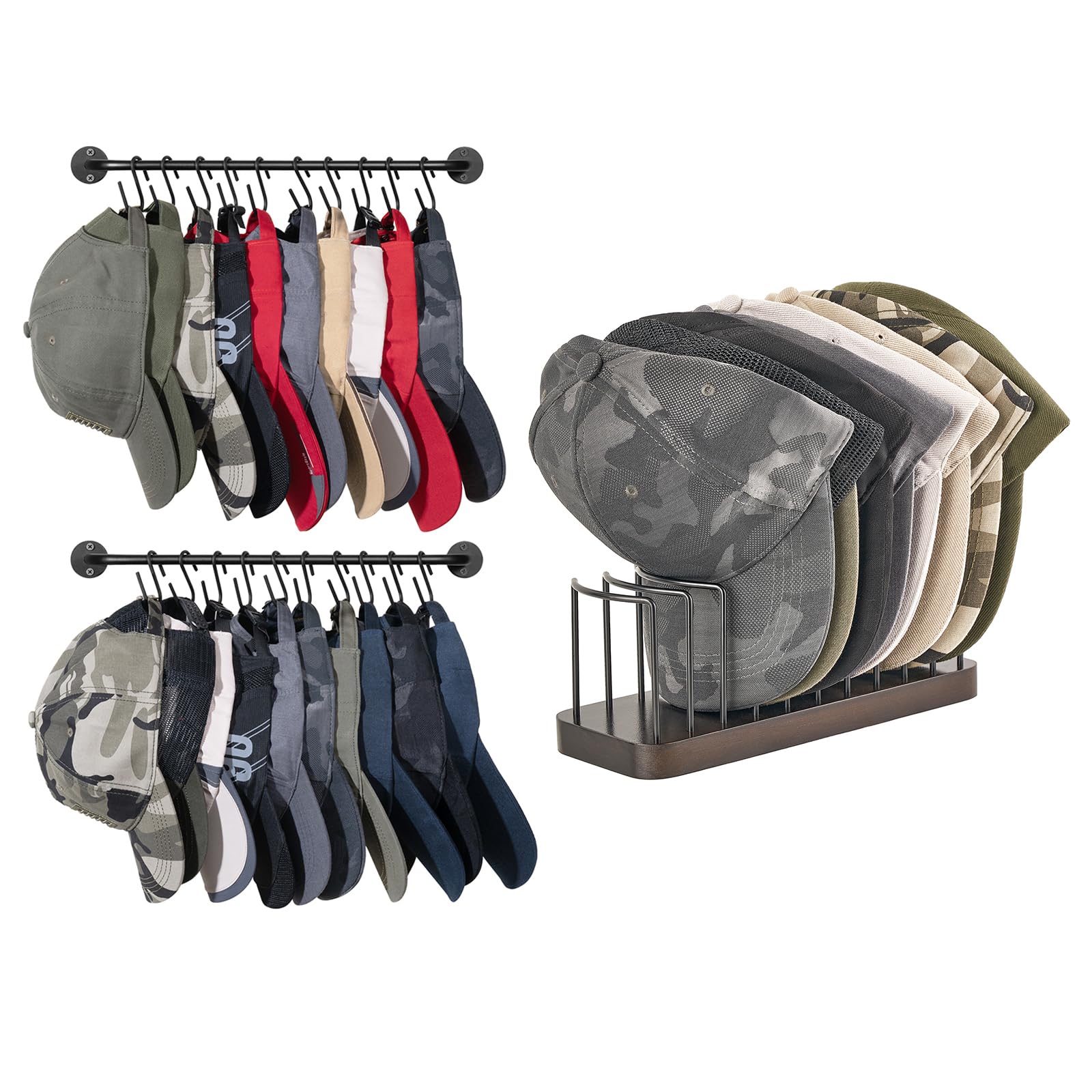 Amazon.com: Mkono Set of 2 Hat Rack for Wall Baseball Cap Organizer ...