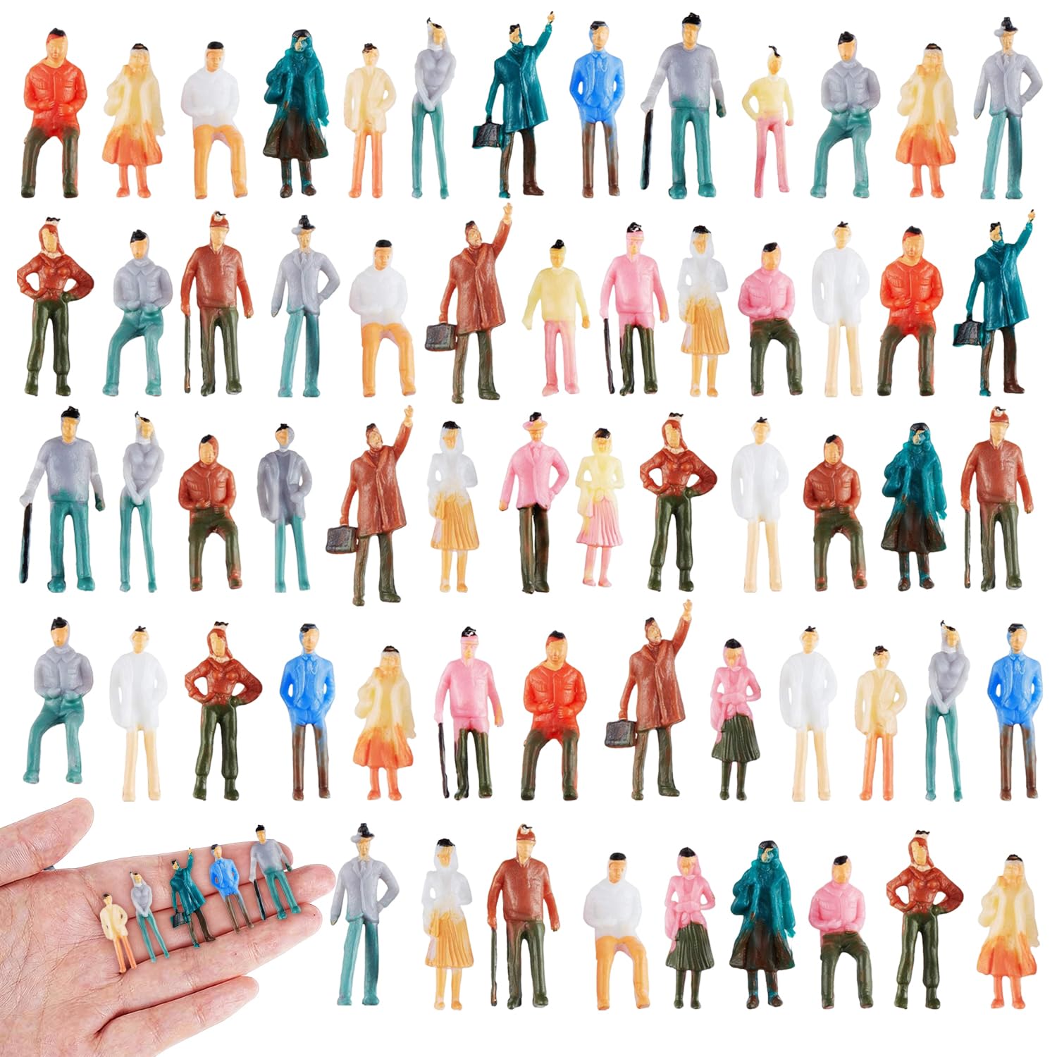 Skylety 80 Psc Miniature People Figurines 1: 75 Scale Model Trains Architectural Plastic Mini Tiny People Sitting and Standing for Diorama(80 Pcs)