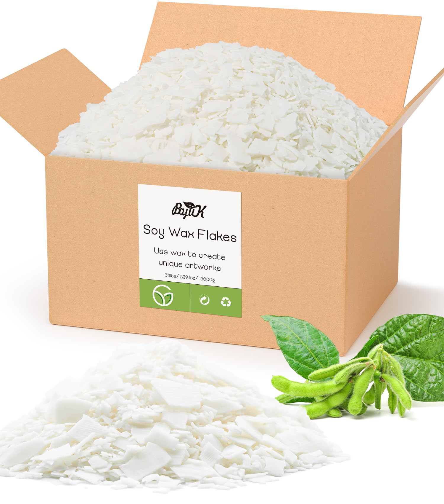 BOYUJK Wosk sojowy do świec 15 kg, Premium naturalny wosk do świec, 100% wosk do świec DIY do produkcji ekologicznych świec rolniczych