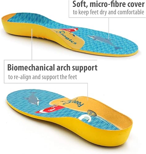 Miniatura 3 de Footlogics Fun Kids - Plantillas ortopédicas para zapatos con soporte de arco para el dolor de talón de los niños (enfermedad de Sever), dolores de