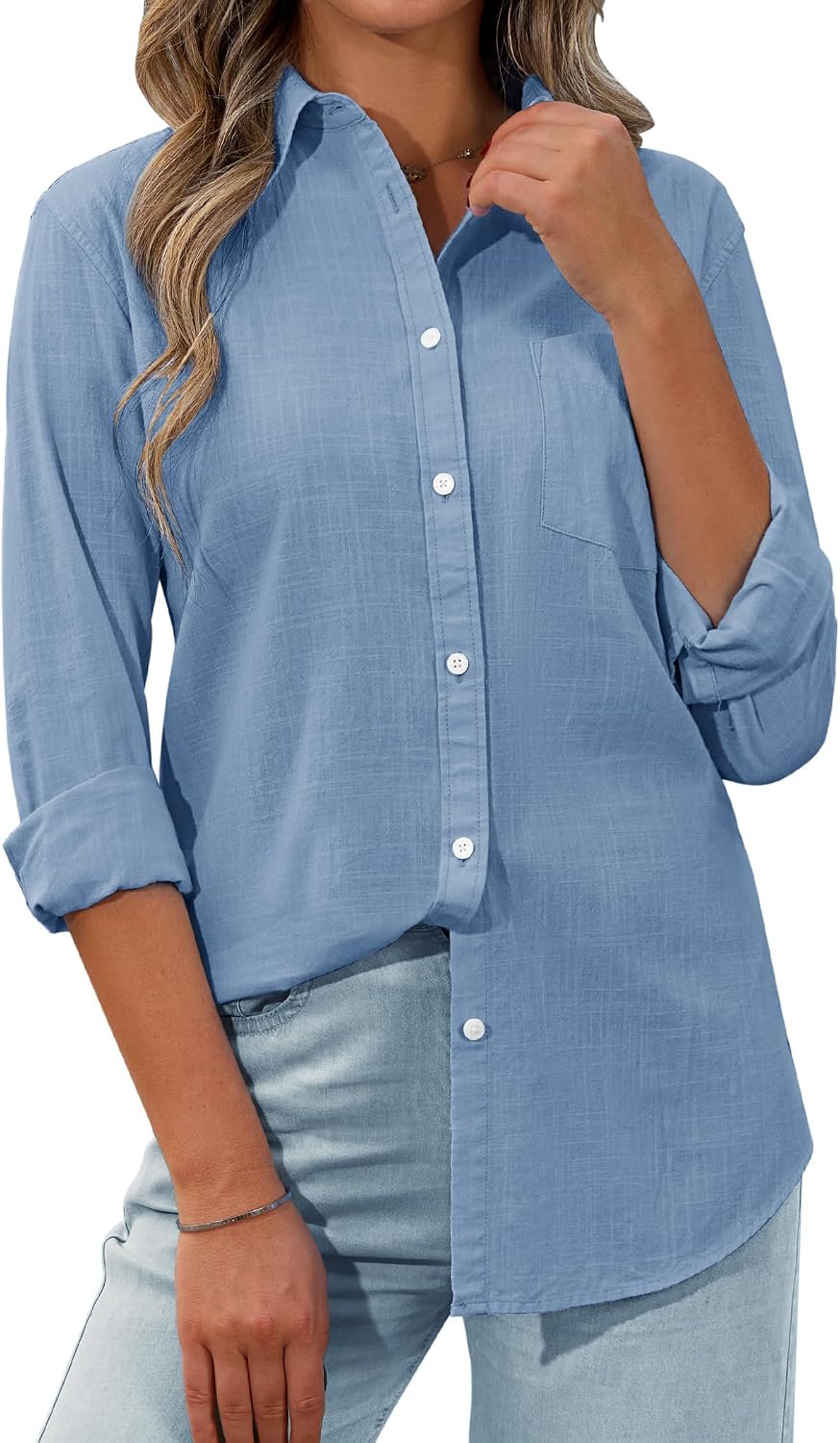siliteelon Womens Button Down Shirt Linen Button Up Shirts for Women Long Sleeve Summer Shirt Collared Blouse Linen Tops