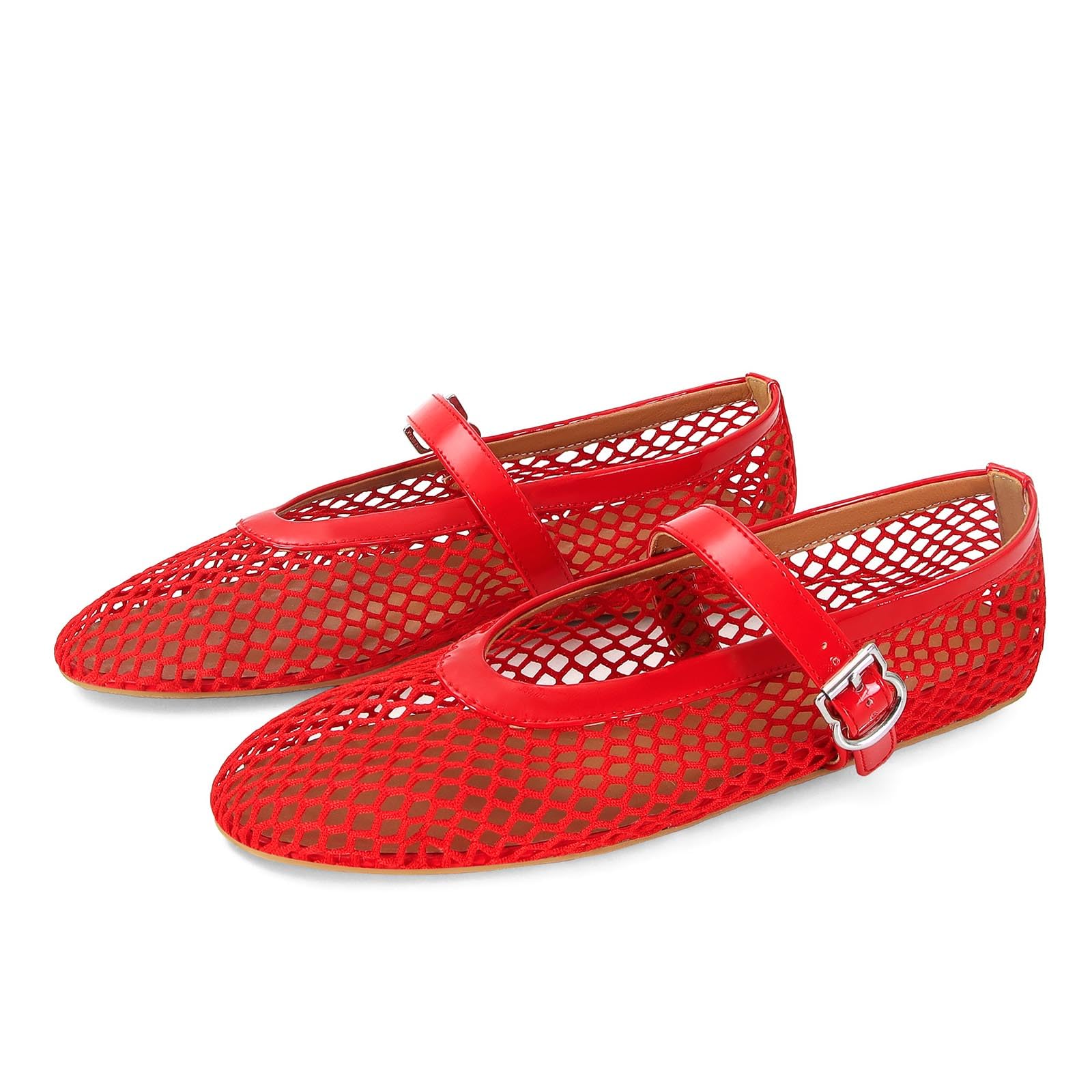 MICIFA Women's Mesh Ballet Flats Fishnet Ballerina Flats Buckle Strap Mary Jane Causal Daily Dress Shoes