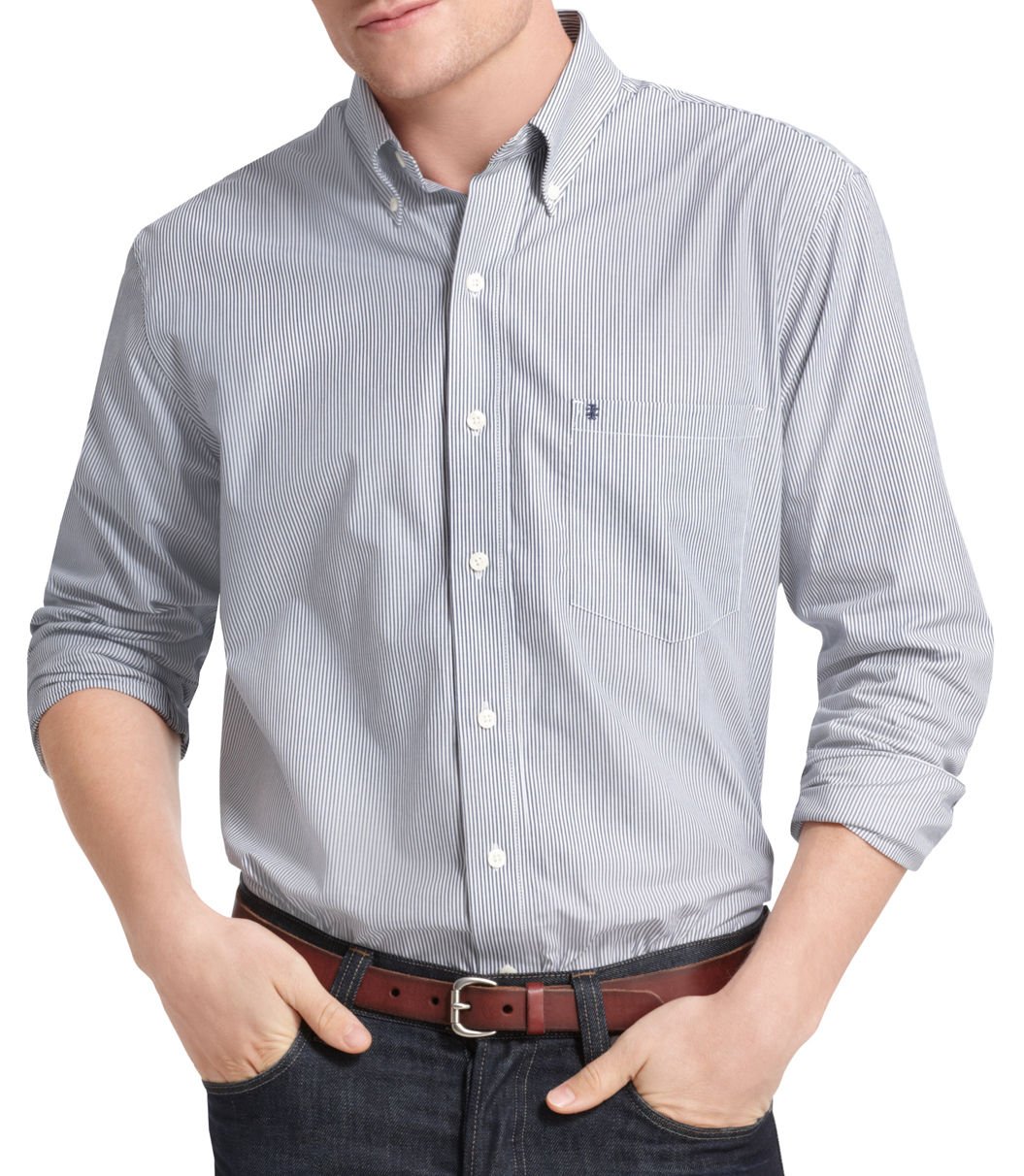 IZOD Men's Button Down Long Sleeve Stretch Performance Stripe Shirt