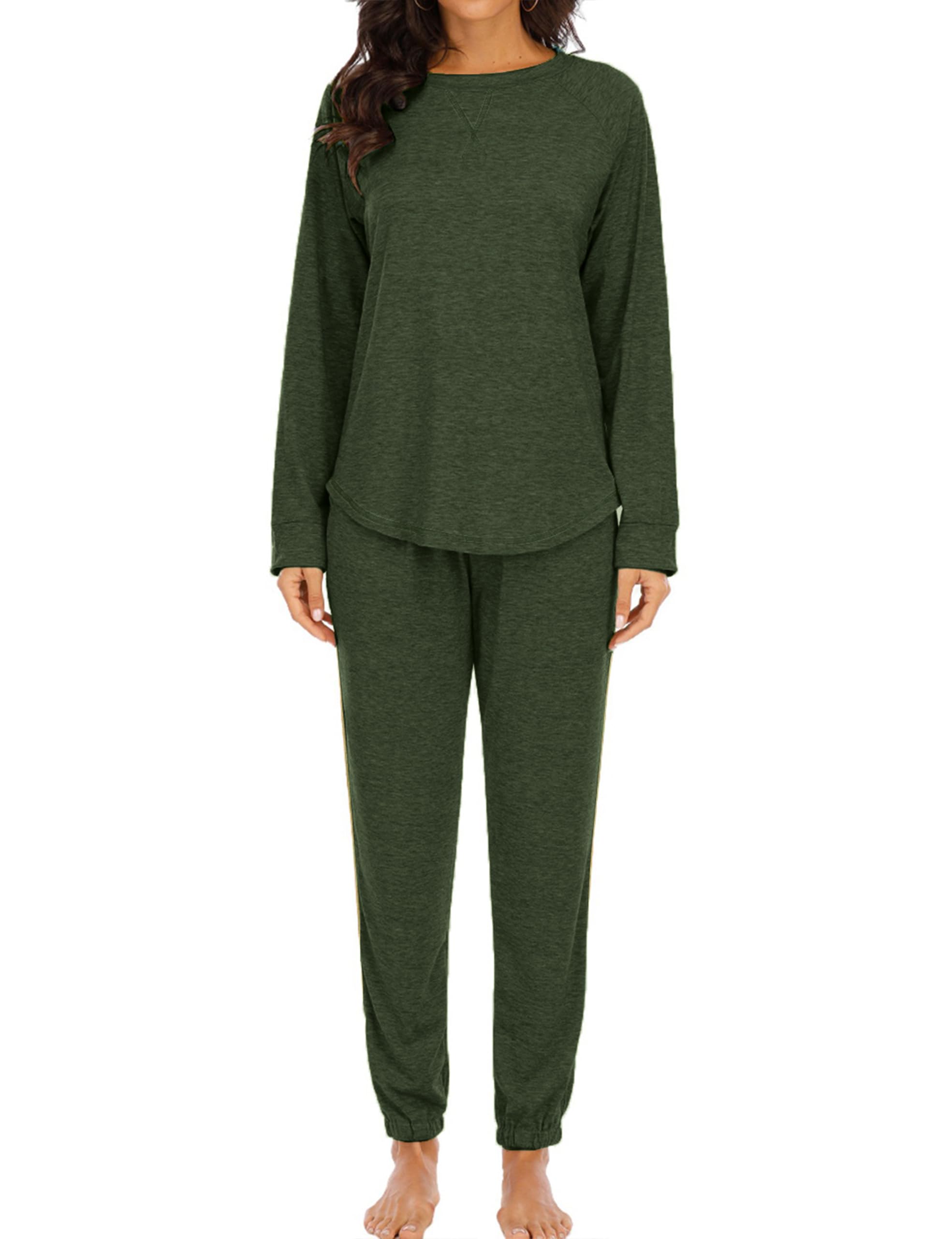 Cysincos Womens Sweatsuits 2 Piece Outfit Sweatpants Loungewear Jogger Pajama Set Long Sleeve Pullover Drawstring Pants