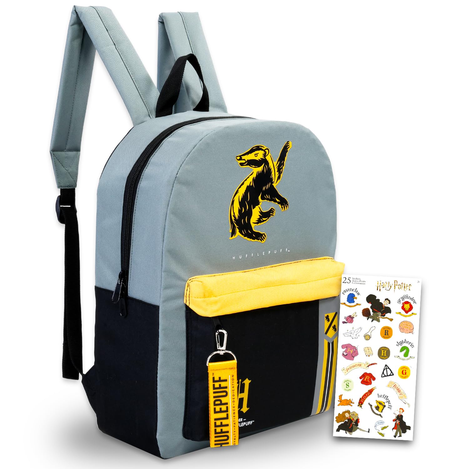 Harry Potter Backpack for Adults Set - Bundle with 16" Hufflepuff Backpack Plus Stickers | Harry Potter Travel Bag for Teens, Adults
