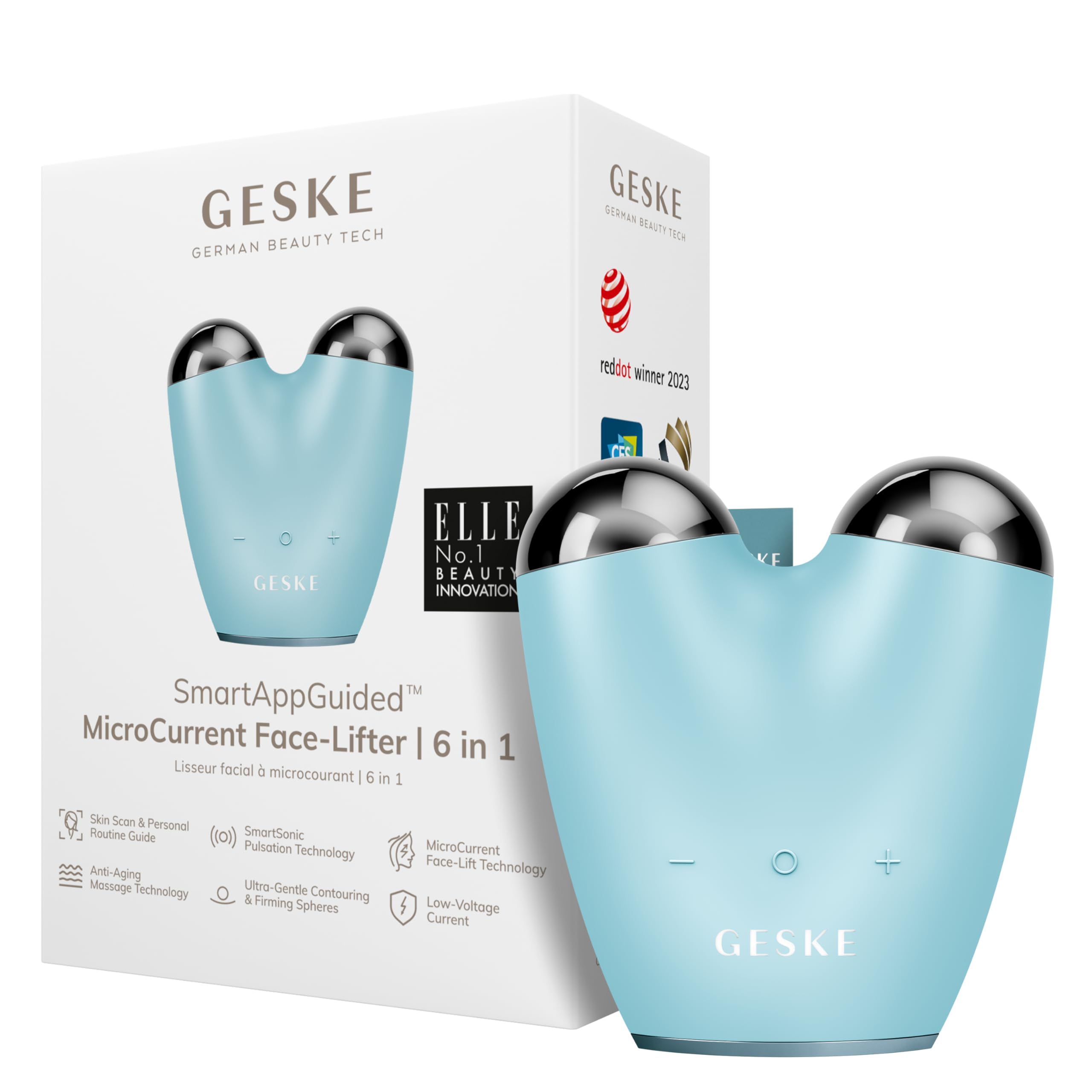 GESKE | Dispositivo lifting viso a microcorrente SmartAppGuided™ | 6 in 1 | Lifting facciale | Strumenti per la cura della pelle | Dispositivo anti-età | Microcorrente anti-rughe