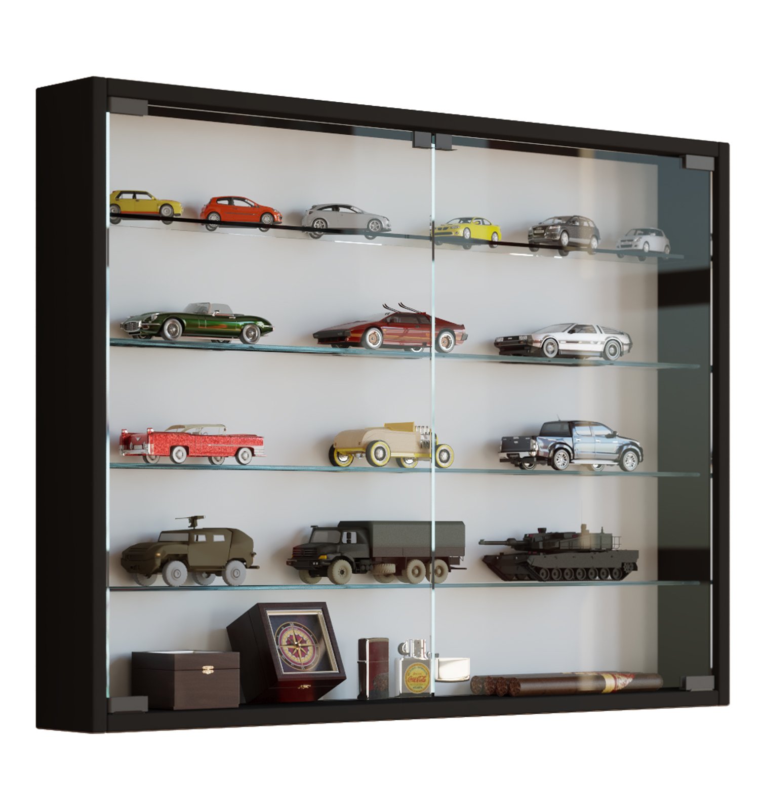 VCM vitrine Salon, Armoire vitrine, Meuble vitrine Salon, vitrine en Verre Colonne Bois Verre Suspendu vitrine Murale collectionneur vitrine Mandosa L Noir