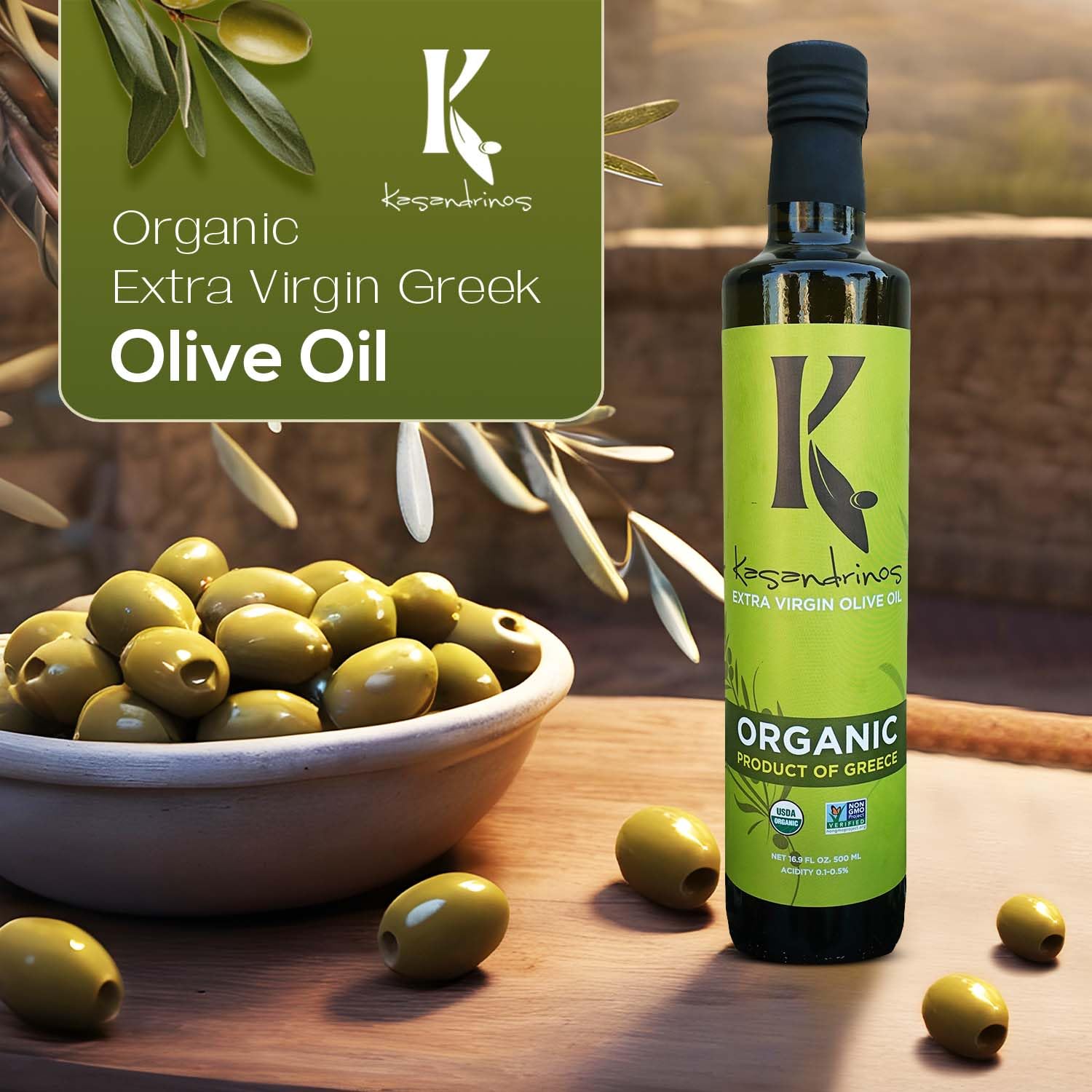 Kasandrinos Organic Olive Oil Extra Virgin Polyphenol Rich Greek Olive Oil 100% Organic First Cold Pressed Mild Delicate Flavor Verified by Non GMO 500 ml 16.9 oz product thumbnail 4