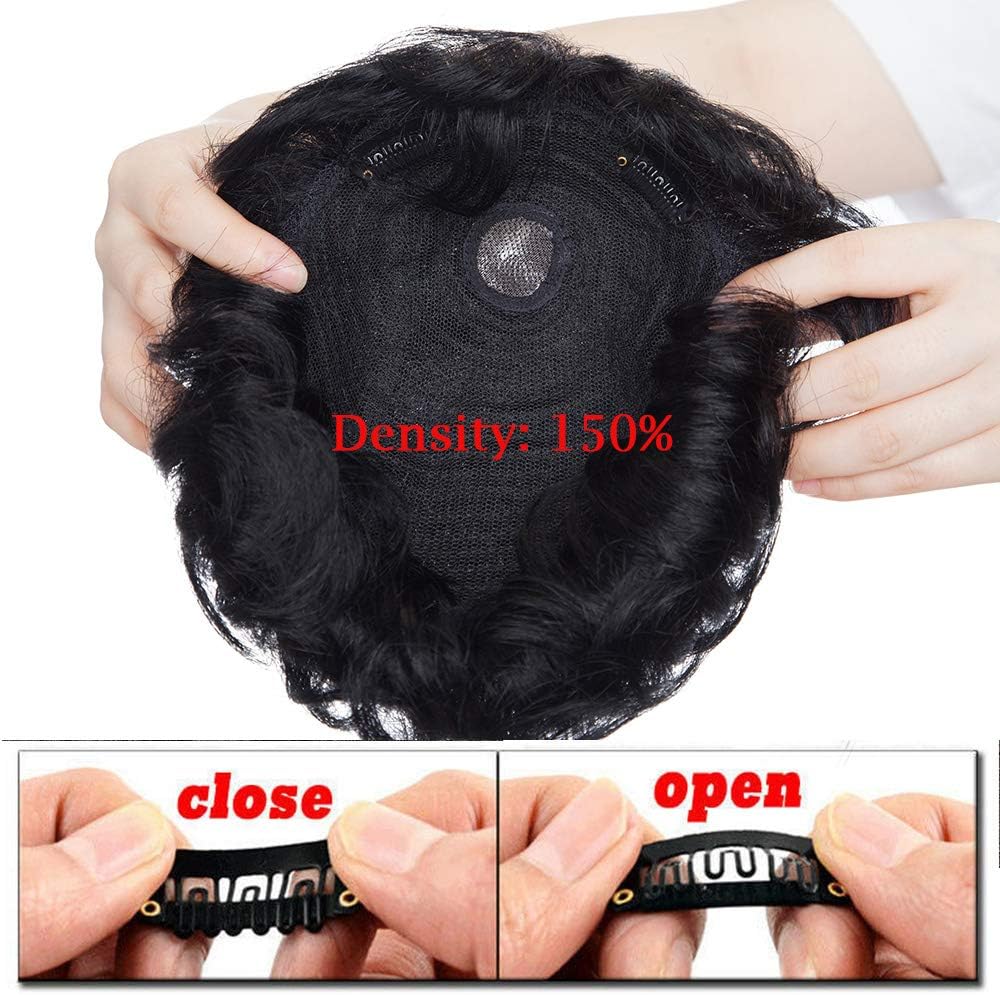 Mens Toupee Clip in Hair Toppers For Thinning Hair Women Men Real Hair Top Hair Topper Hairpiece 4inch Natural Human Hair #1 Jet Black - Image 4