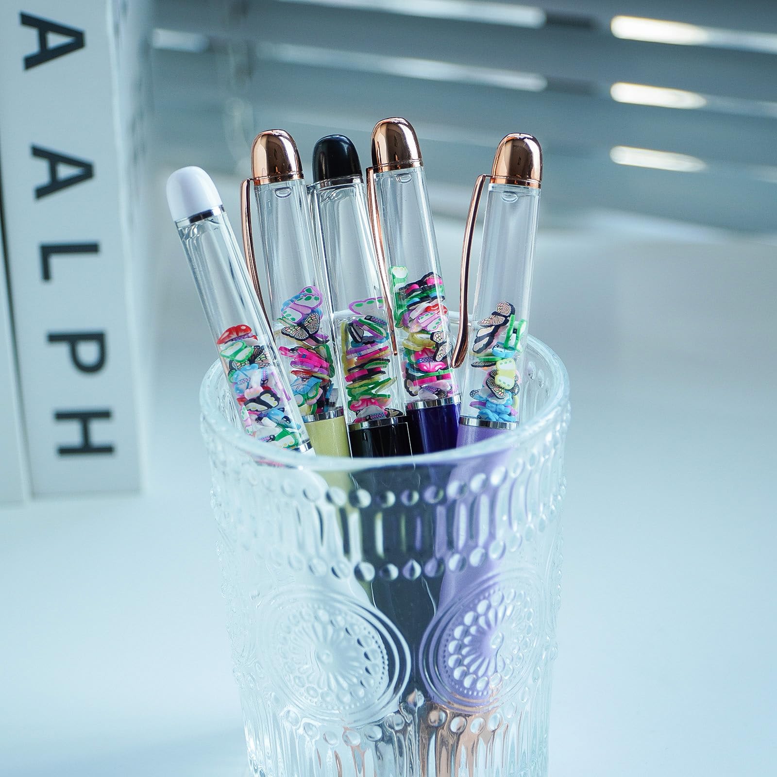 Sikyby Butterfly Floating Funny Pens Cute Floater Liquid Writing Journaling Office Pen Unique Gift For Women Men Set of 5 Pens - Image 4