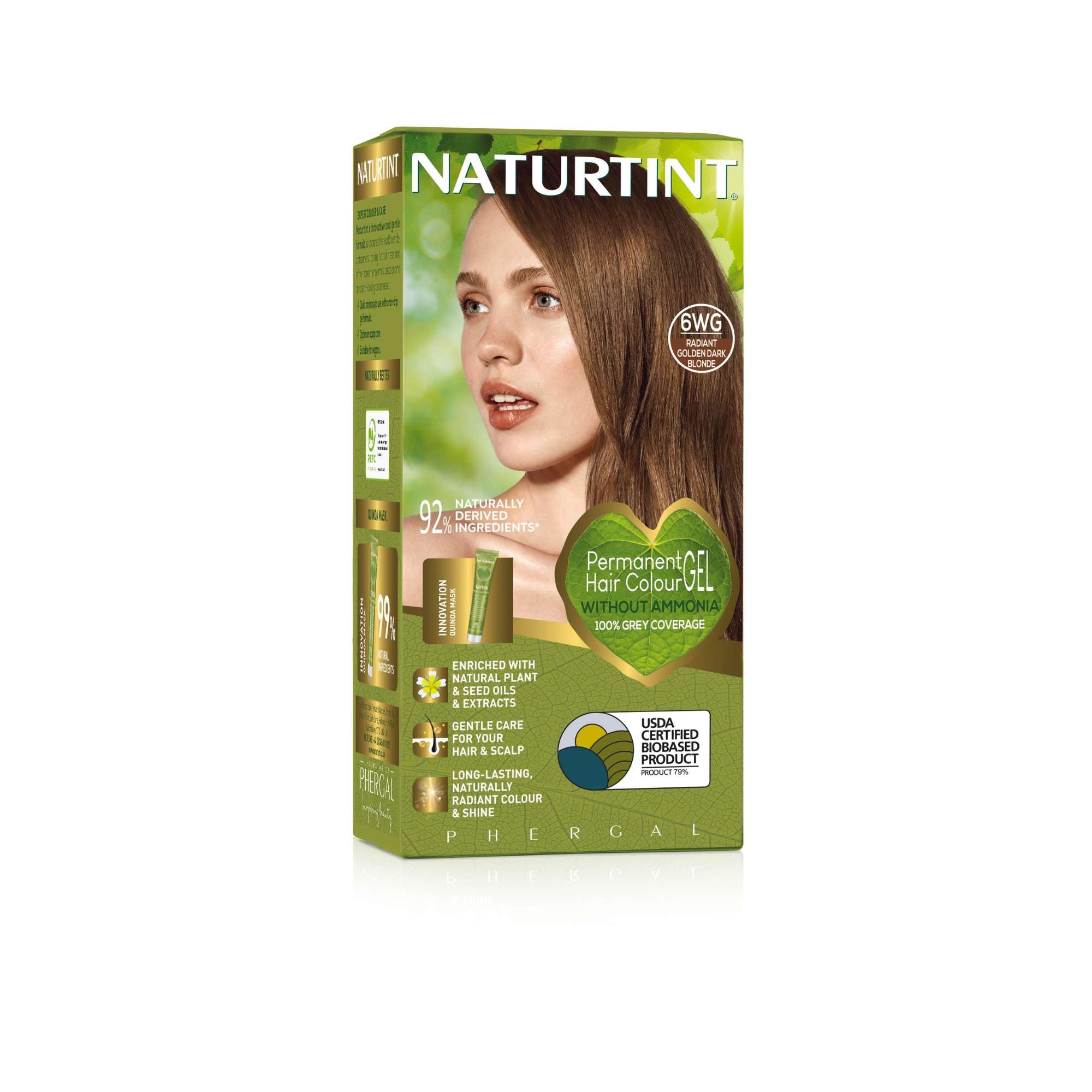 NATURTINTPermanent Hair Colour Gel 6WG Radiant Golden Dark Blonde, Plant Enriched, Ammonia Free, Long Lasting Grey Coverage and Radiant Colour, Nourishment and Protection