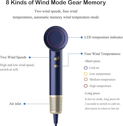 Miniatura 3 de Secador de pelo iónico profesional con motor sin escobillas, alta velocidad, 110000 RPM, control de temperatura de bajo ruido, portátil, con