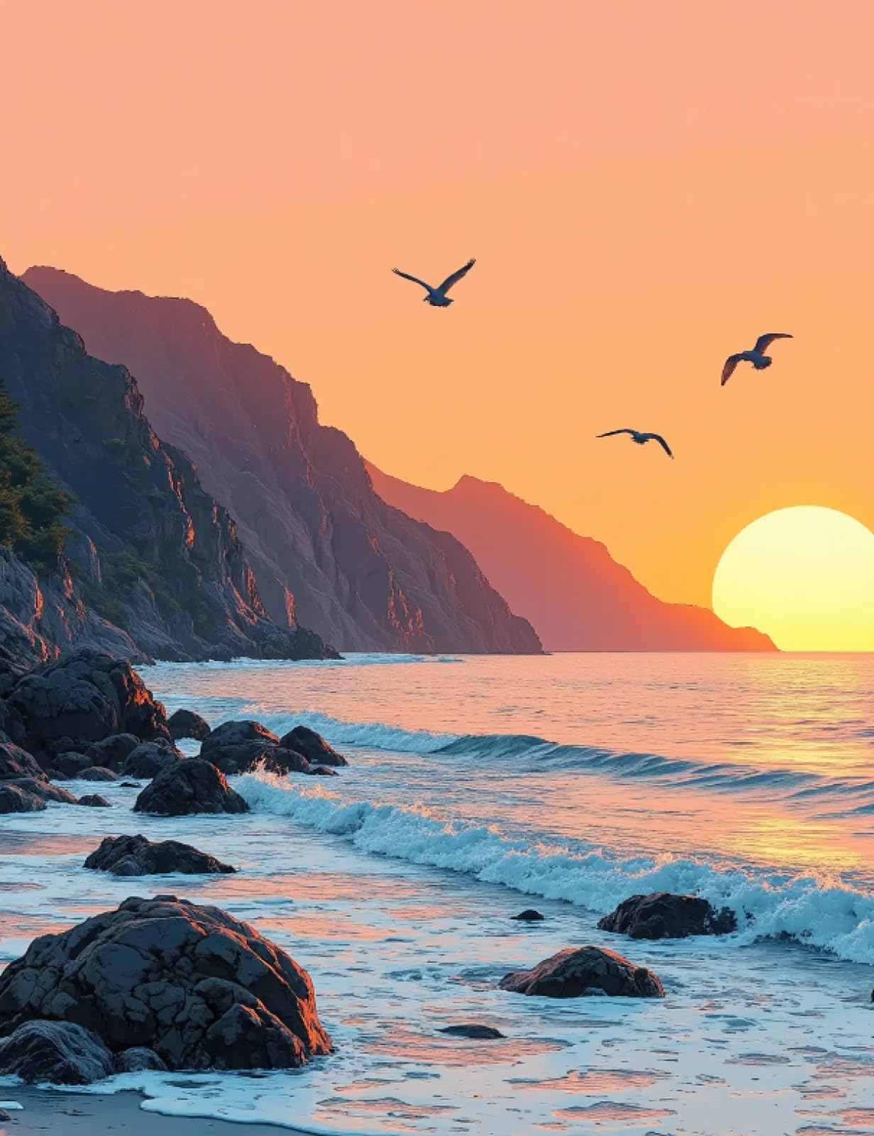 Stithej Stamped Cross Stitch Kit Sunset sea View 11CT for Adult Beginners