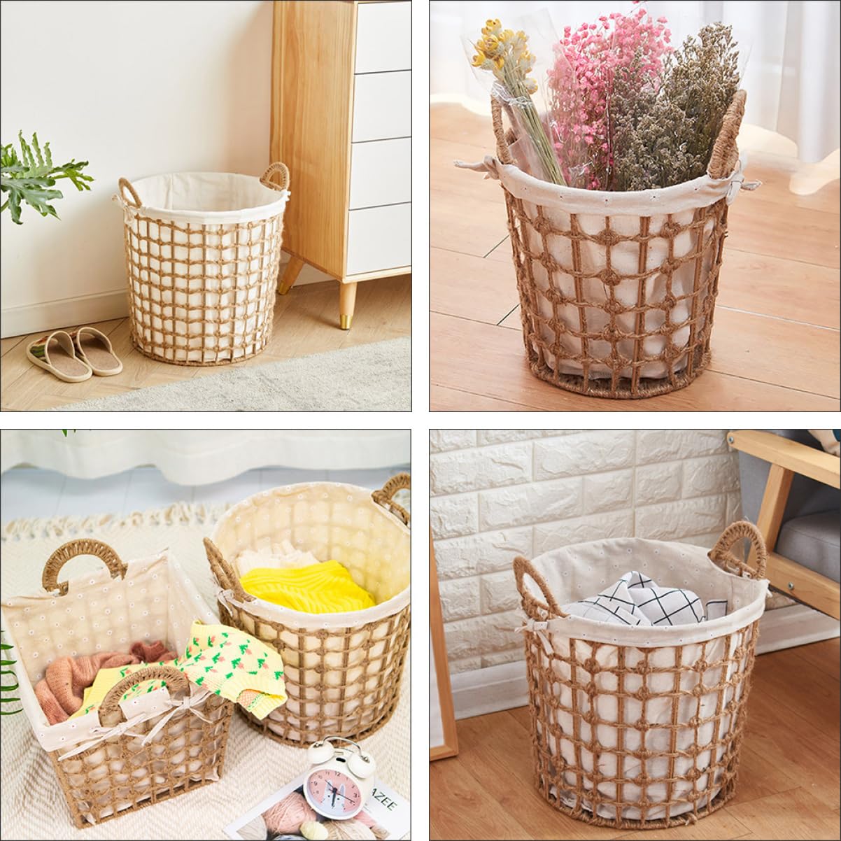 TOPBATHY Moderner Aufbewahrungskorb aus Baumwoll und Hanfseil mit Griff für Einfaches Aufhängen Quadratisch und Rund für Kinderzimmer und Schrankorganisation