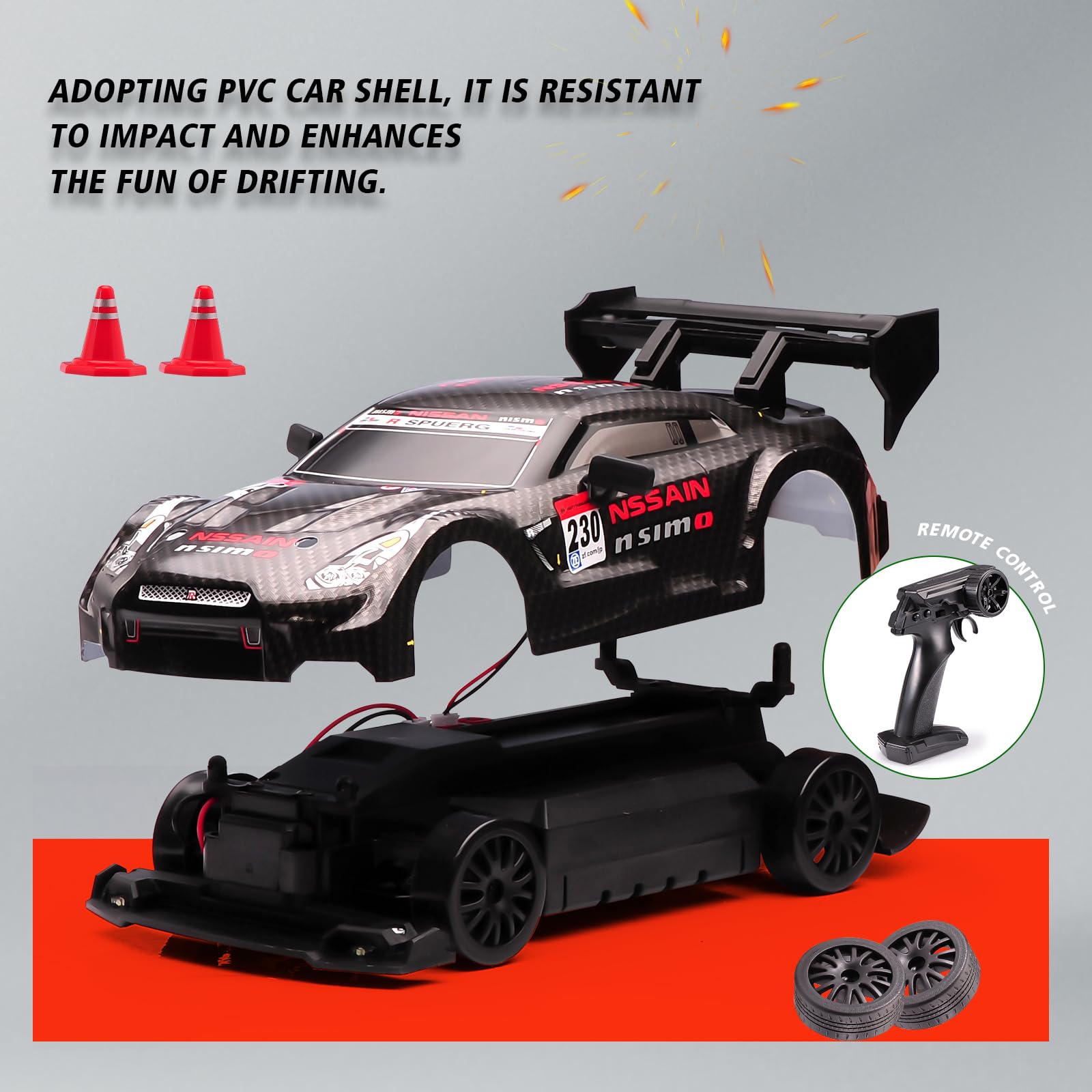 1:24 Scale RC Drift Car,4WD 2.4GHz High Speed Racing Hobby Sport Toy Car Vehicle with LED Lights,Racing and Drift Wheels for Adult Boys Girls Kids Gift (8601-Black)