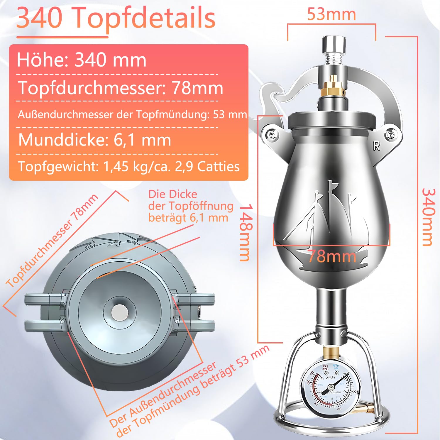 Mini Vaso Popcorn Cinese Da 340 Ml In Acciaio Inox, Piccola Pistola Popcorn Per Riunioni Di Famiglia E Divertimento Per Feste