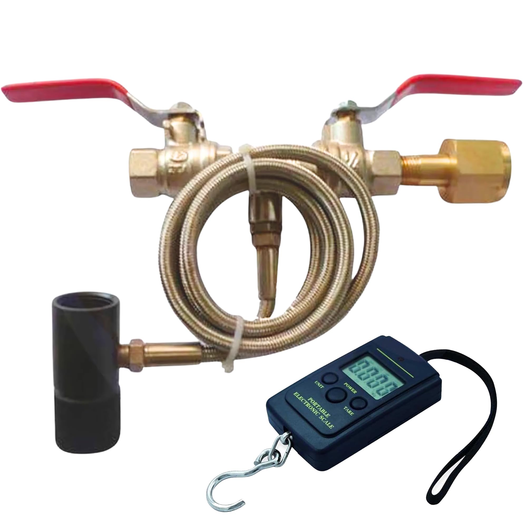 Dual Valve Paintball CO2 Refill Station with 40" Stainless Steel Hose + A01L Digital Scale - Heavy Duty CO2 Fill Kit