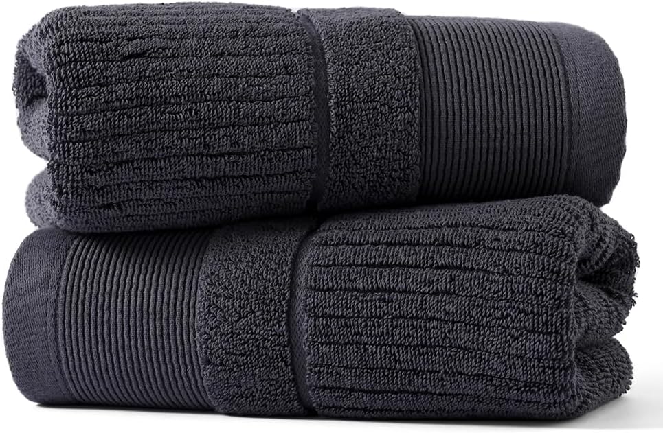 sense gnosis Dark Grey Hand Towel Thick Ribbed Striped Pattern 100% Cotton Absorbent 2 PC Hand Towel Set for Bathroom Home Decorative 13 x 29 Inch