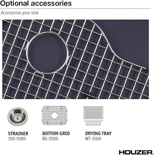 Miniatura 6 de Houzer PCS-2500 - Fregadero de cocina de acero inoxidable esmaltado de porcelana de acero inoxidable con un solo tazón, duradero, elegante y