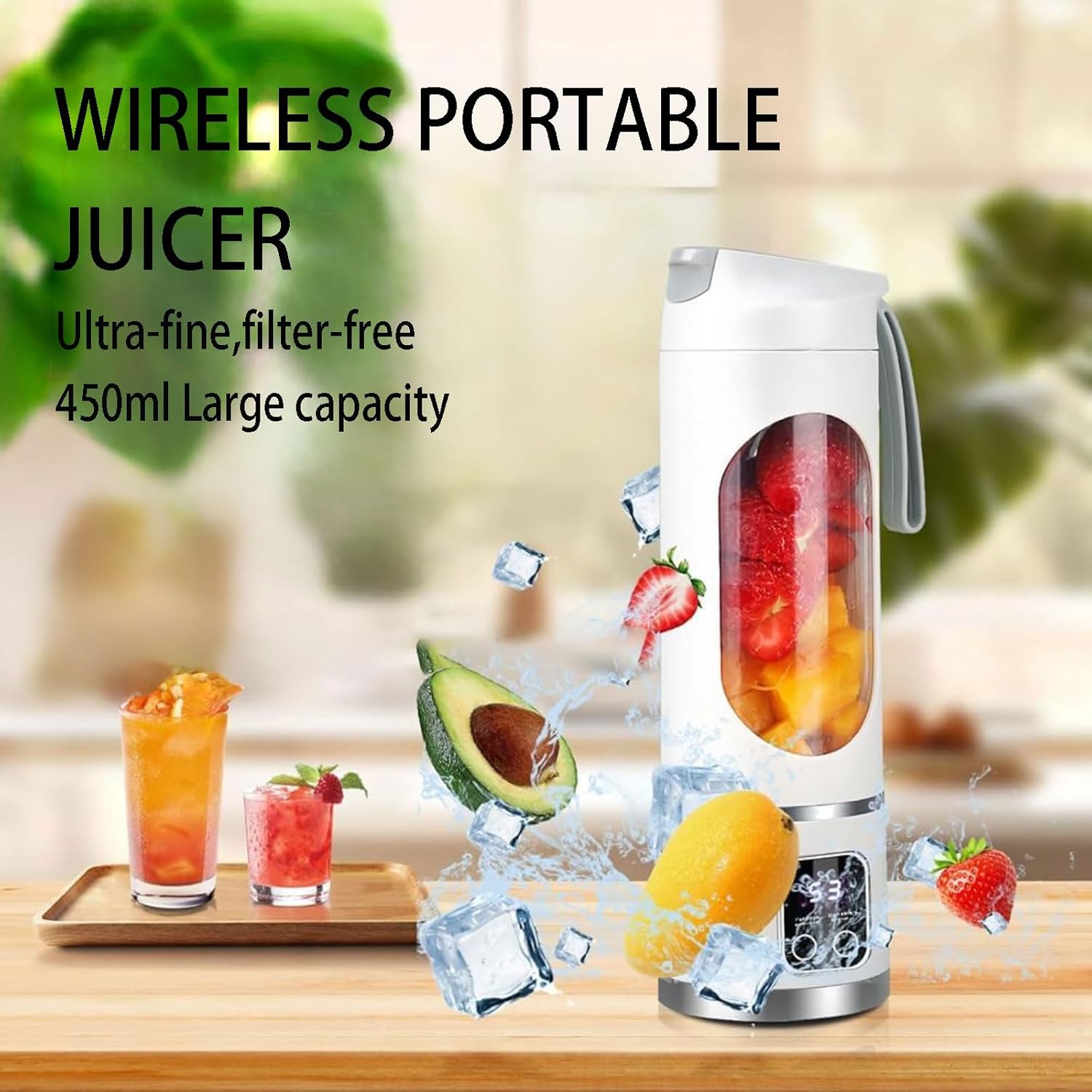 Portable Blender for Shakes and Smoothies - 3-Speed USB Rechargeable Juicer with 12-Blade Ice Crusher & Digital Display - 15.2 oz Ideal for Fresh Juices at Home & Travel