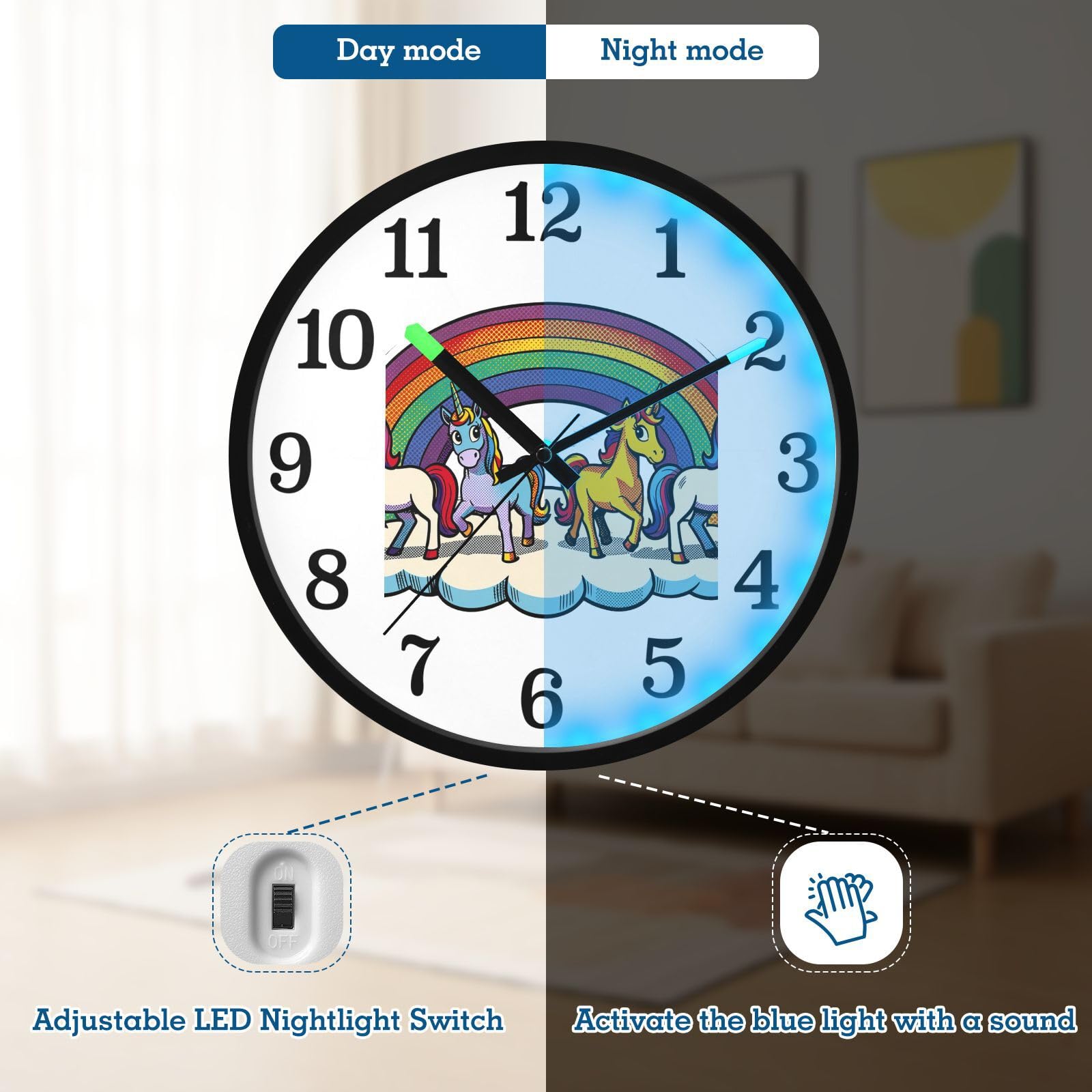 Yuiboo Horloge murale avec cornes arc-en-ciel