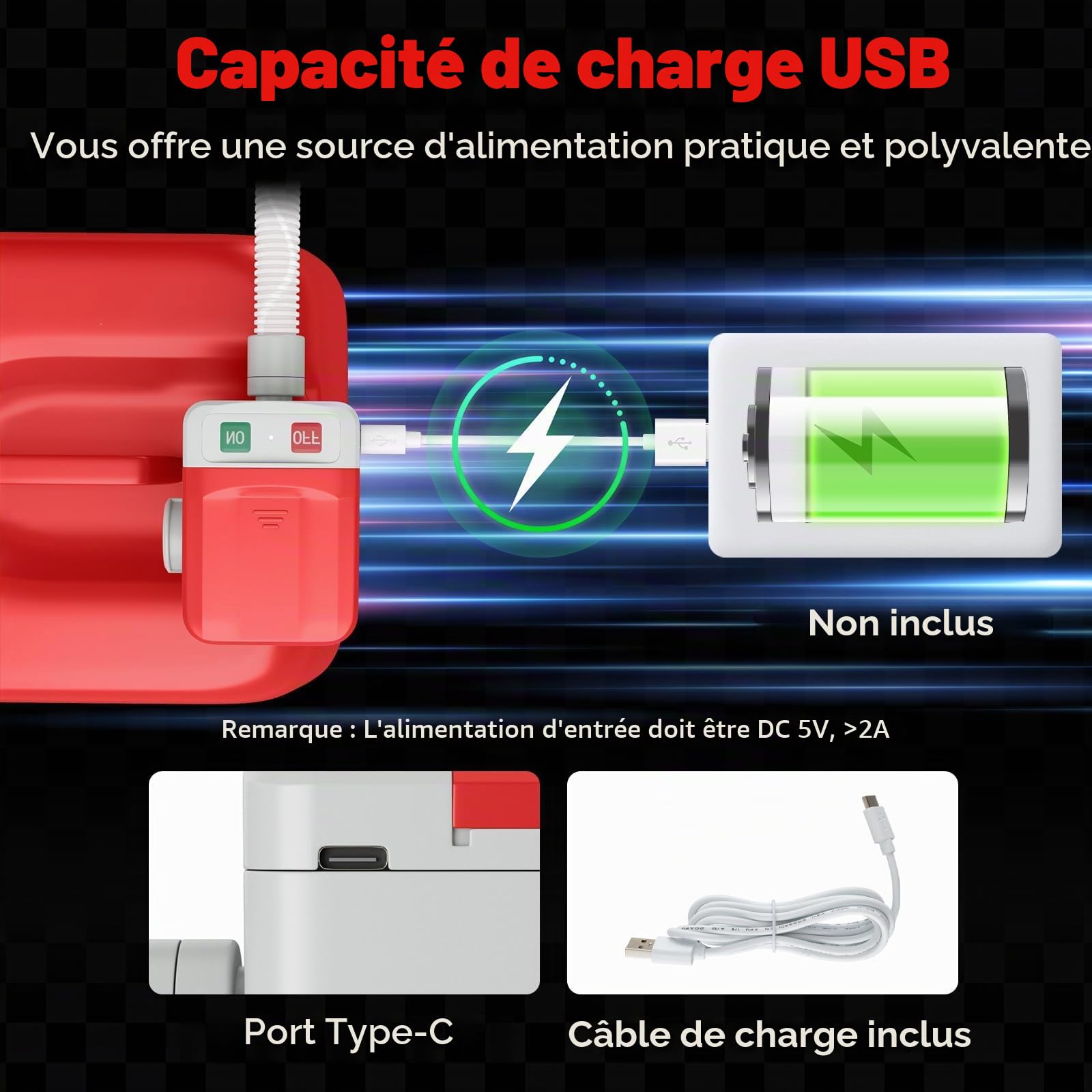 FANTASK Pompe de transfert de carburant électrique 3,2 GPM avec tuyau et 3 adaptateurs Rouge/blanc
