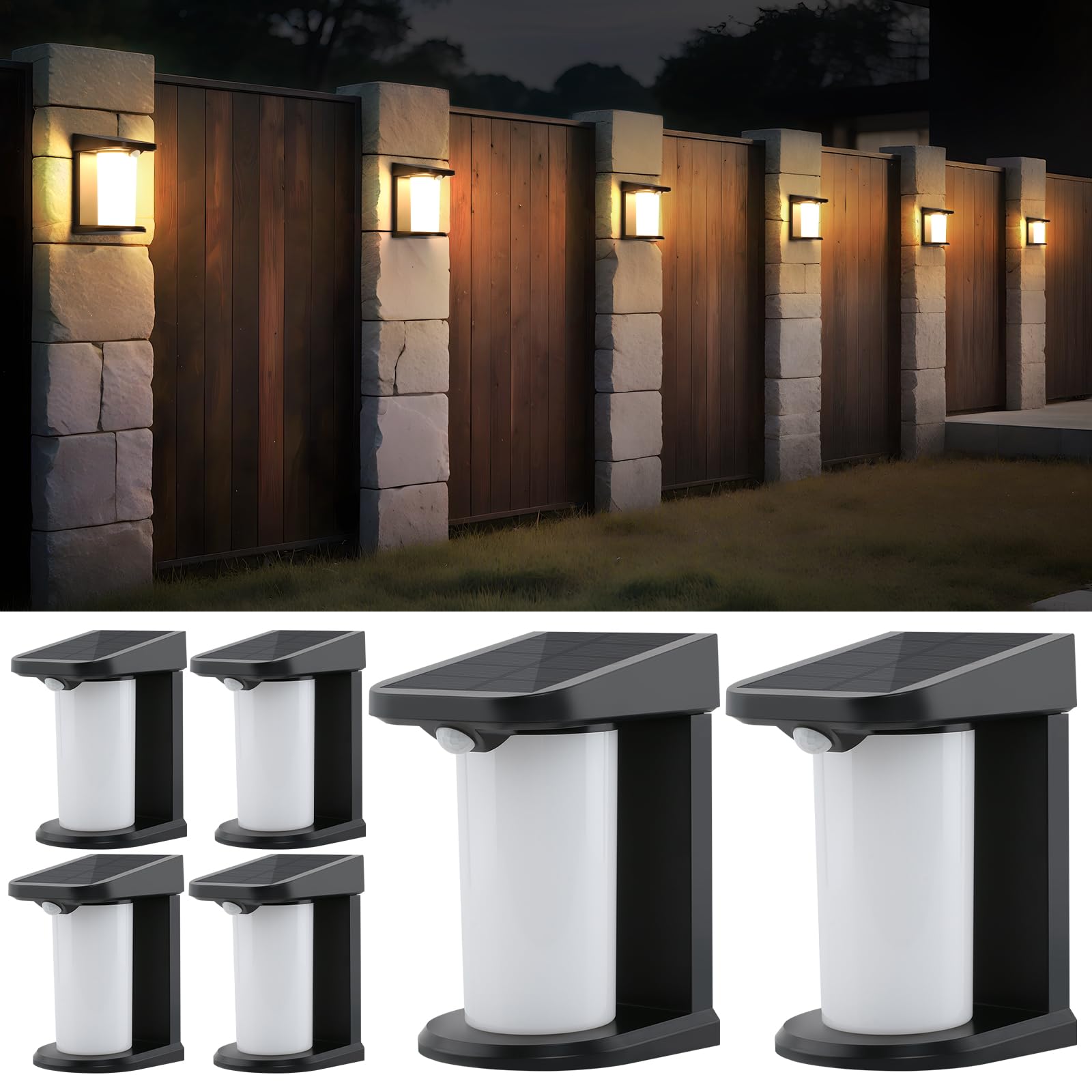 CBJKTX Solarlampen für Außen mit Bewegungsmelder - 6ER LED | Solar Wandleuchte Aussen Solarleuchte Garten Outdoor 2 Modi Wasserdichte Aussenleuchte 3000K Warmweiß für Hof Stufen Haustür