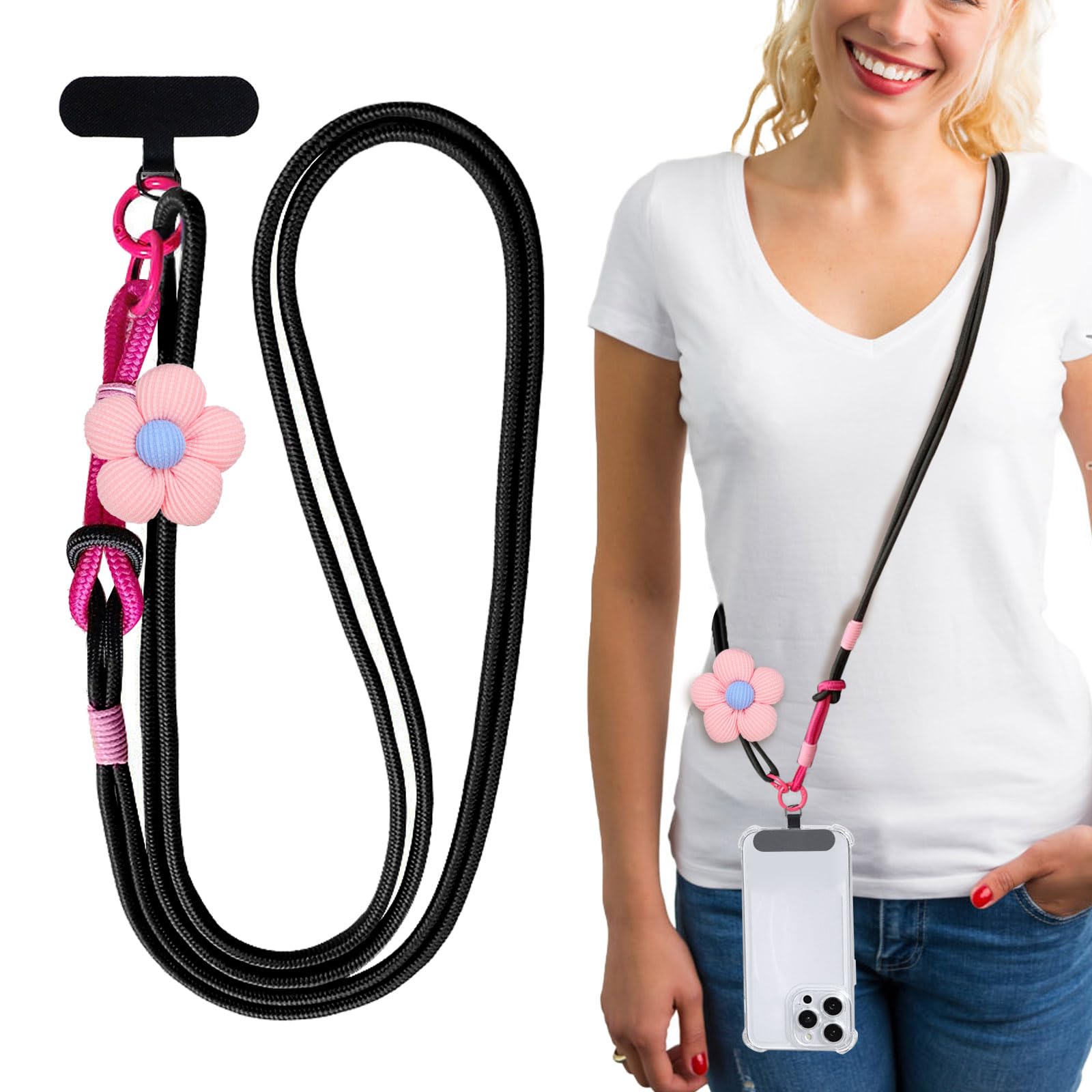 MWRDSM Phone Lanyard with Flower Anti-Theft Crossbody Strap Universal Cell Phone Lanyard Patch Neck Strap Outdoor Activities