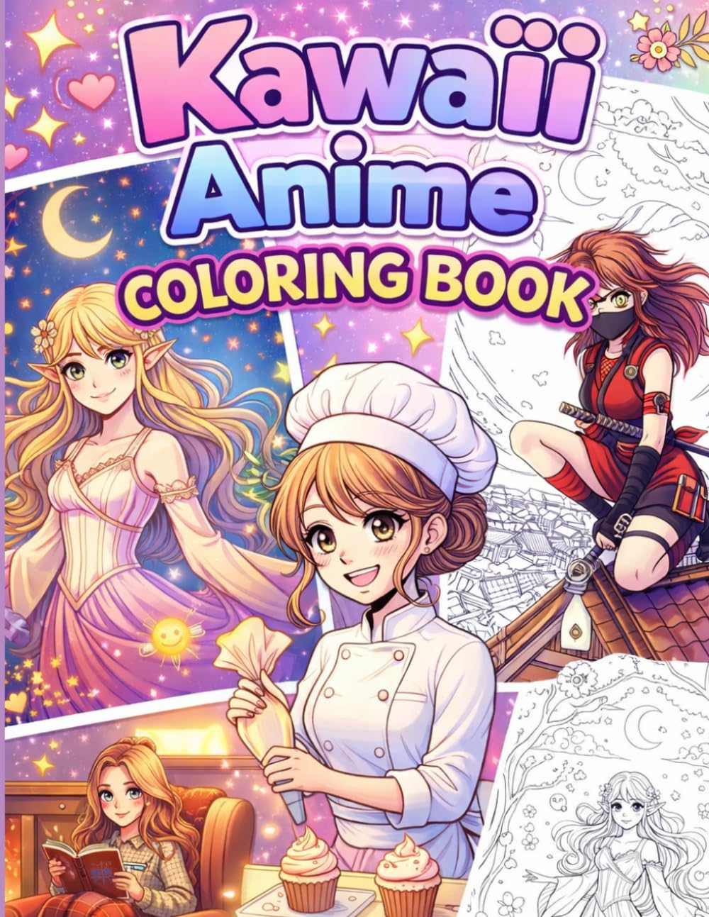 Kawaii Anime Coloring Book: Charming Anime Characters, Kawaii Creatures & Stress-Relieving Designs for All Ages
