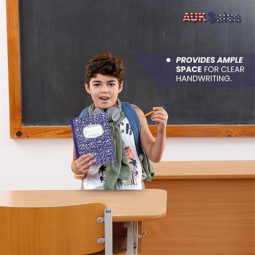 Miniatura 6 de AUKSales Cuaderno de composición con rayas anchas, paquete de 2, 9-34 x 7-12 pulgadas, 100 hojas, cuaderno escolar de mármol morado, cuadernos de