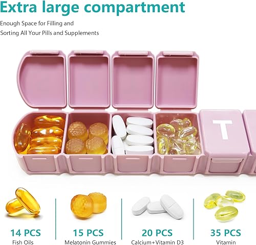 Miniatura 3 de MOLN HYMY Organizador semanal extra grande de píldoras de 7 días, XL 1 semana, organizador diario de medicamentos para contener aceite de grasa y