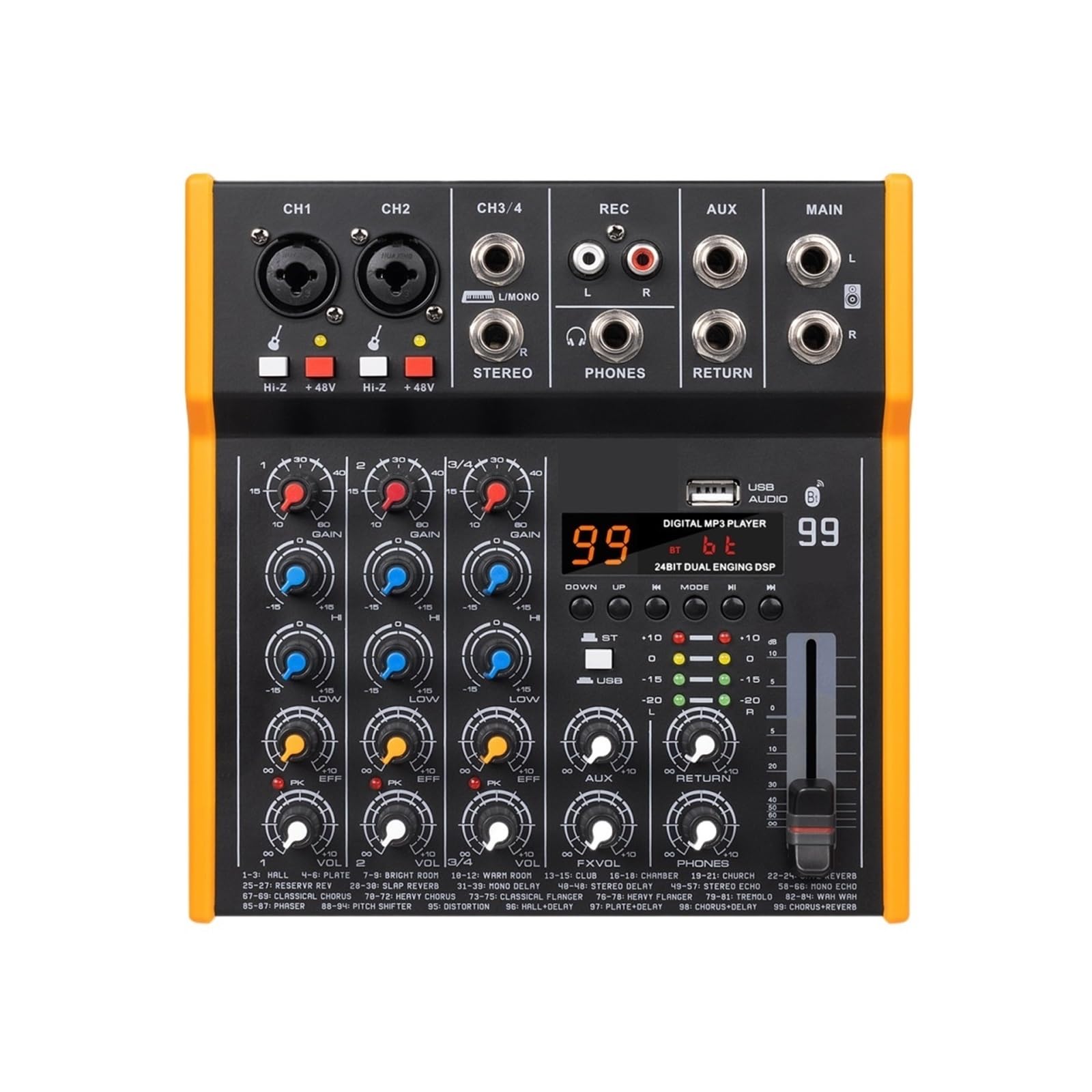 Konsola DJ R4/R6 Mikser Audio Z Efektem 99 Wielofunkcyjny Wejście USB, Odpowiedni Dla Zespołów, Konferencji I Spotkań(4 Channel Mixer)